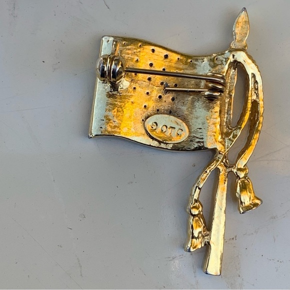 Vintage United States Flag Brooch Pin Signed OTC Red White Blue Rhinestones - Picture 2 of 3